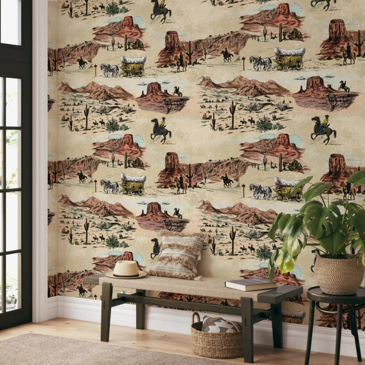 Carta da Parati Western nel Deserto Beige