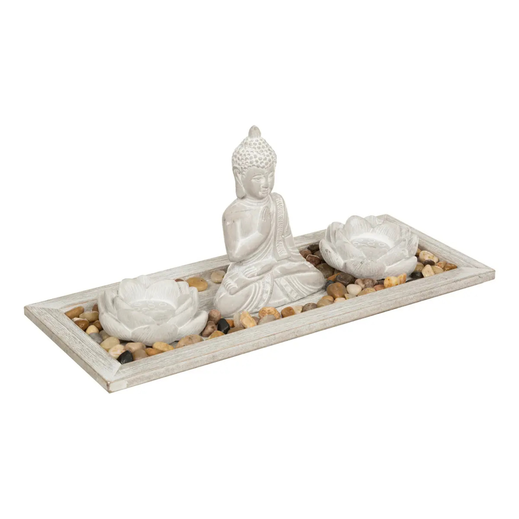 Jardin zen "Padmavati" - ciment et bois - gris - 33x14 cm