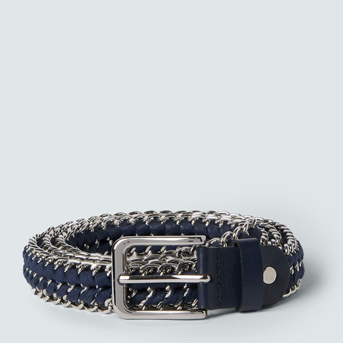 Fiorella Rubino - Cinturón con hebilla tejido trenzado y cadena - Azul