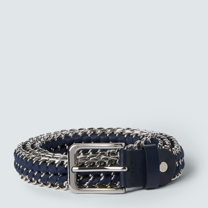 Fiorella Rubino - Cinturón con hebilla tejido trenzado y cadena - Azul