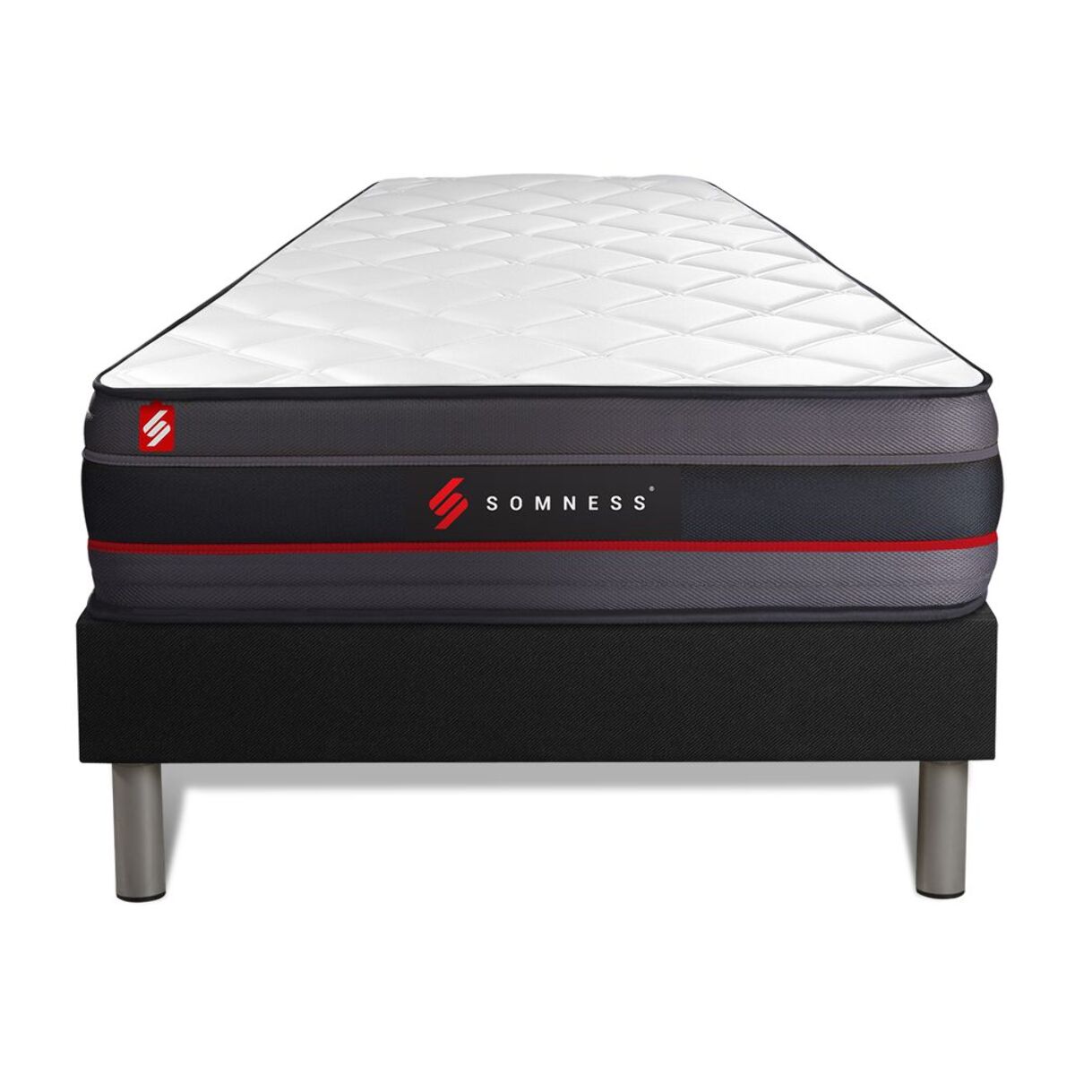 Ensemble Matelas Sommier 90x190 cm - Sommier Noir (déjà monté) - Regen