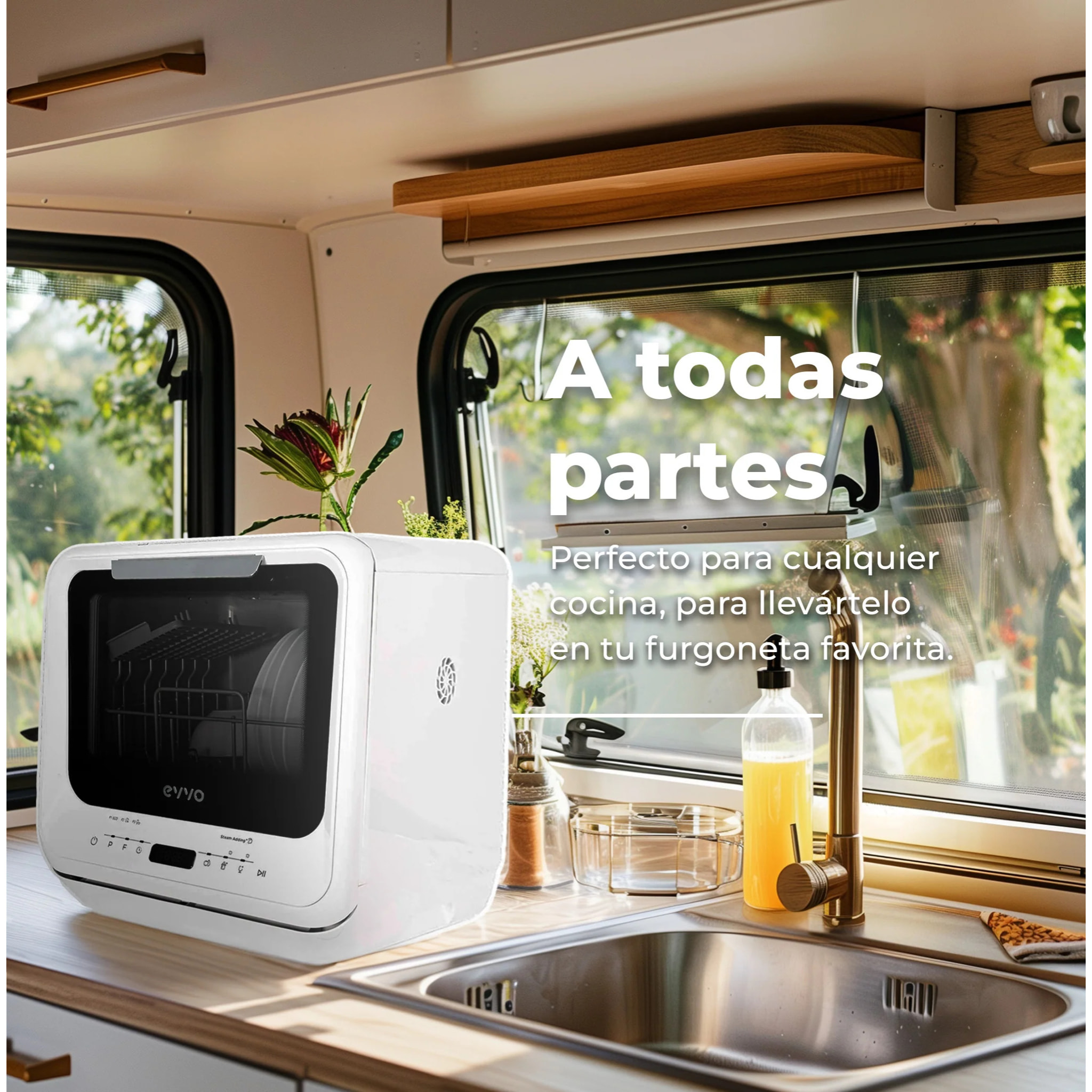 Lavavajillas EVVO Mini D Trip, 2 Cubiertos, 3 Programas, Blanco, Ancho 420 mm