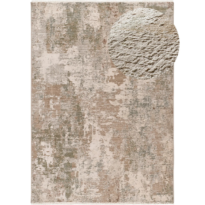 ONA Alfombra abstracta con flecos beige y verde, varias medidas disponibles.