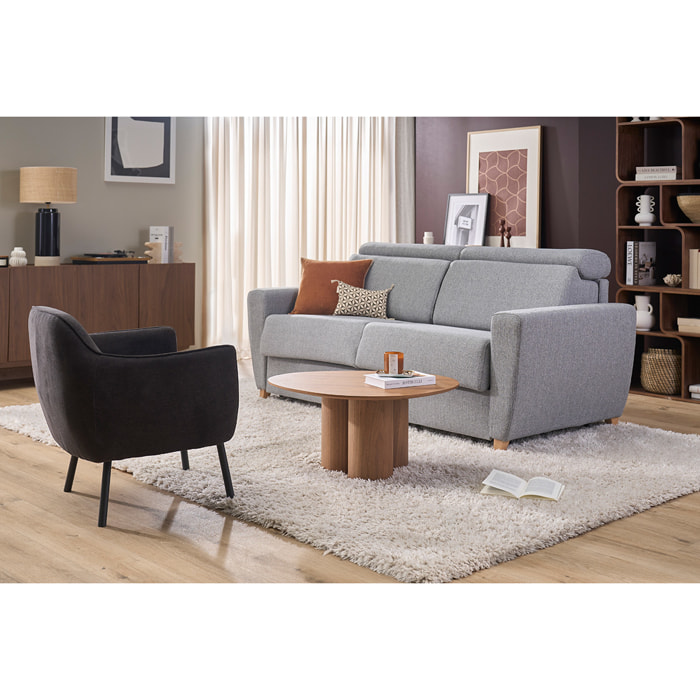Fauteuil design en tissu effet velours gris foncé et métal noir LAURENS