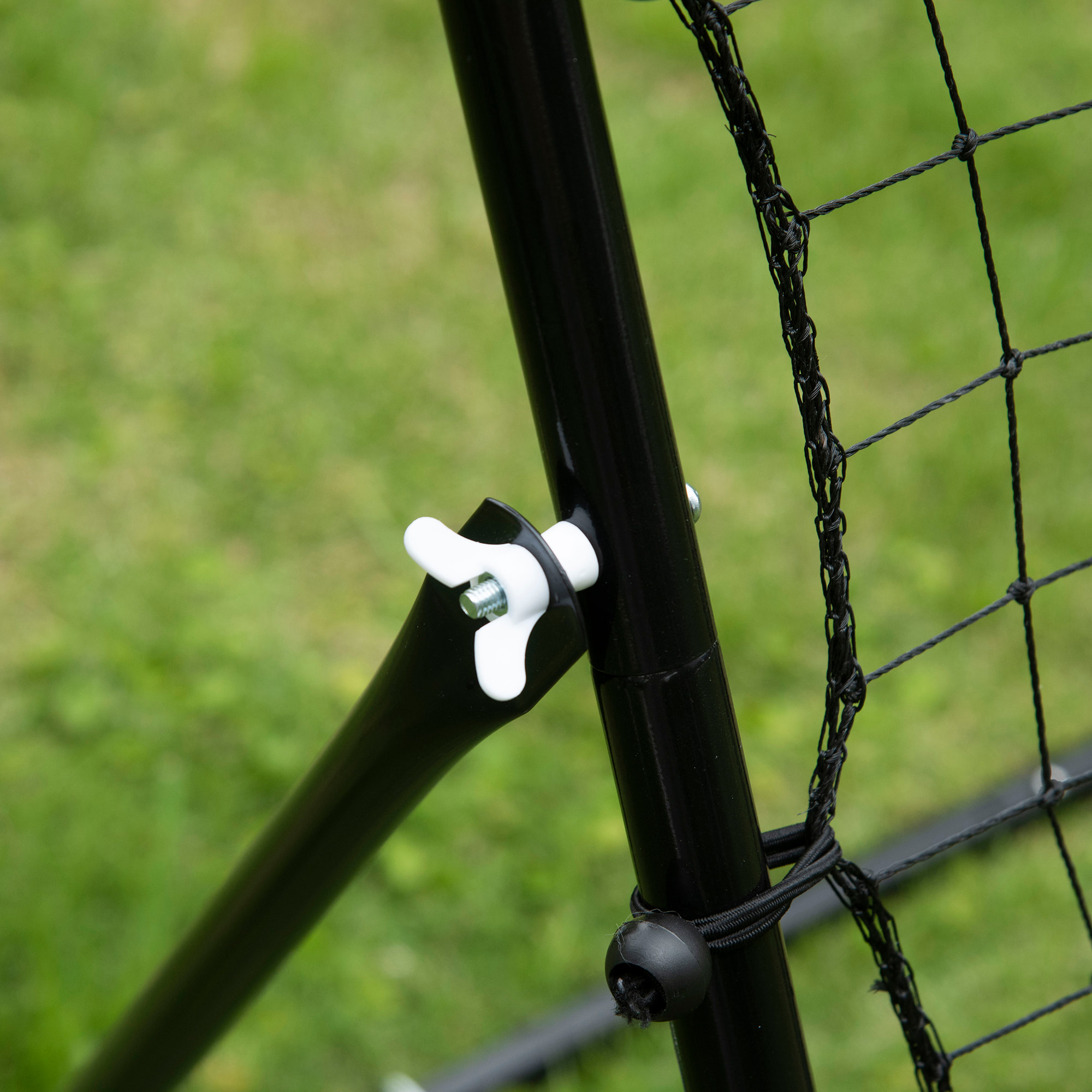 Filet de rebond pliable inclinaison réglable - piquets d'ancrage inclus - filet PE noir métal époxy noir