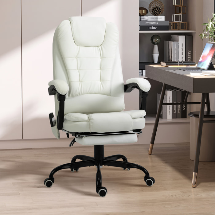 Vinsetto Fauteuil de bureau direction massant hauteur réglable dossier inclinable repose-pied + coussin lombaires intégrés revêtement synthétique blanc