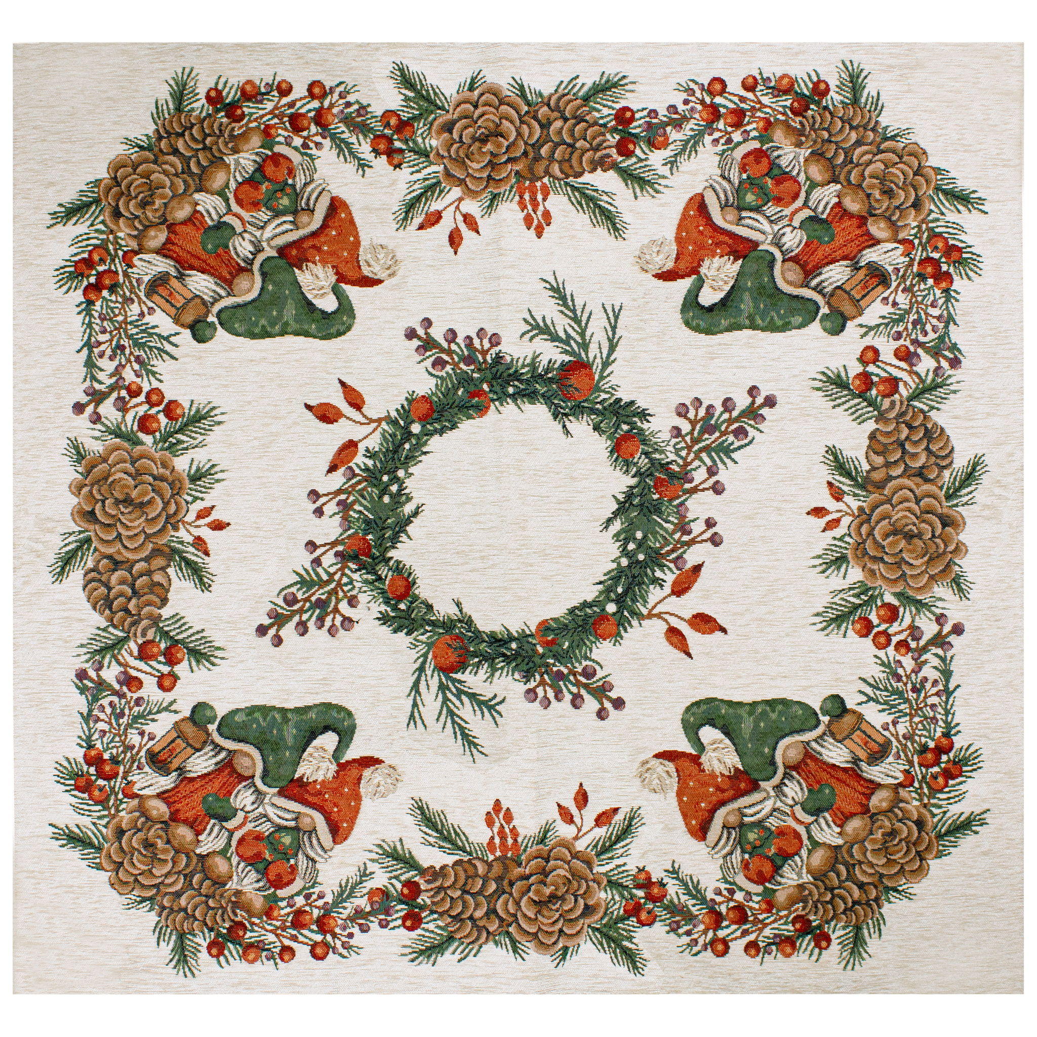 CENTROTAVOLA NATALIZIO JACQUARD GNOMI BACCHE