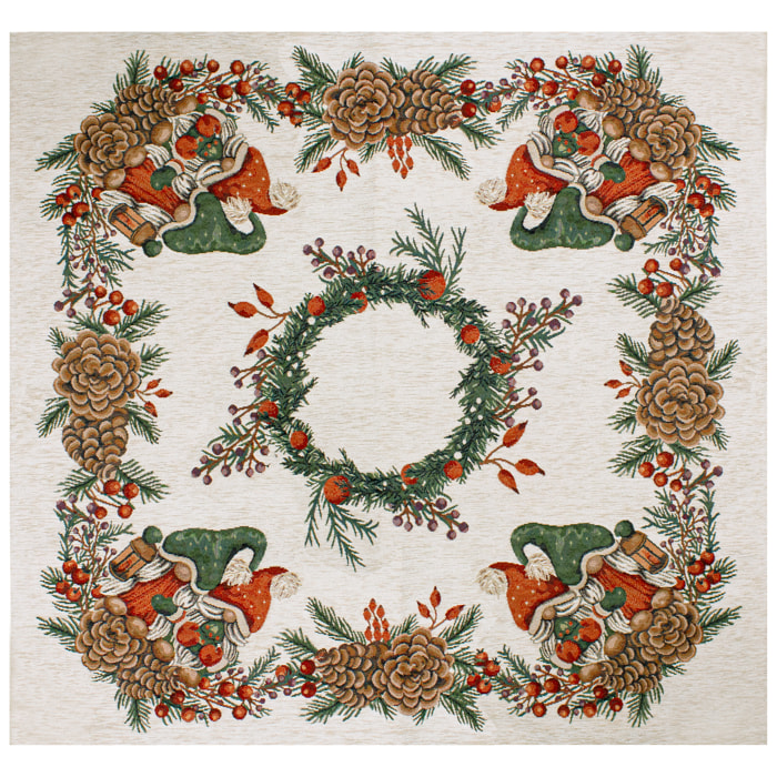 CENTROTAVOLA NATALIZIO JACQUARD GNOMI BACCHE