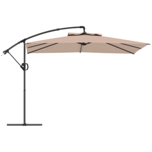 Parasol déporté carré 3 x 3 m réglable piètement croix manivelle tissu haute densité 180g/m² UPF50+ kaki
