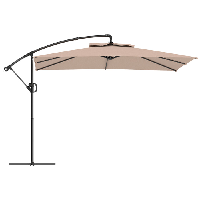 Parasol déporté carré 3 x 3 m réglable piètement croix manivelle tissu haute densité 180g/m² UPF50+ kaki