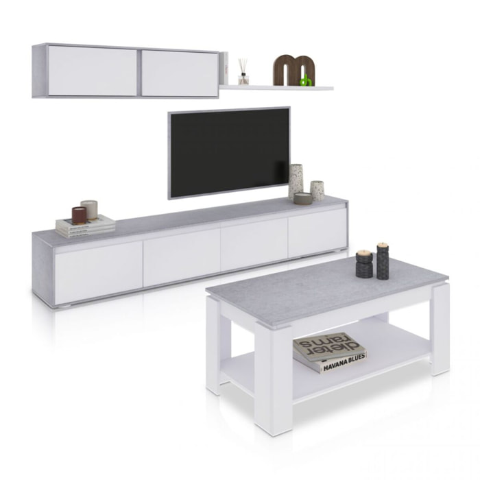 Pack salón con mesa de centro Arlet Plus Blanco Artik (Blanco Mate) - Gris Cemento