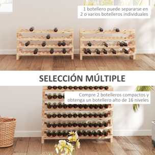 Botellero Vino 96 Botellas, Botellero de Madera de 8 Niveles, Carga 100 kg, para Cocina, Comedor, Bar, 114x28x113,5 cm, Madera Natural