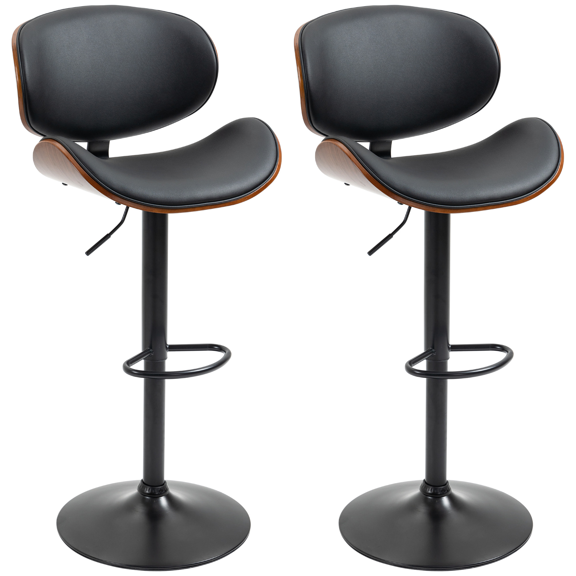 Lot de 2 tabourets de bar design contemporain hauteur d'assise réglable 62-82 cm pivotant 360° bois revêtement synthétique noir