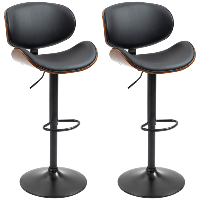 Lot de 2 tabourets de bar design contemporain hauteur d'assise réglable 62-82 cm pivotant 360° bois revêtement synthétique noir