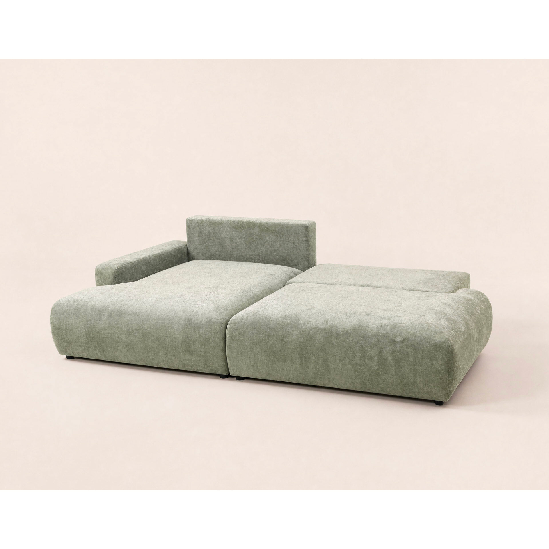 Pivoine - Canapé d'angle ouvert gauche 4 places convertible avec coffre en tissu texturé - Vert sauge