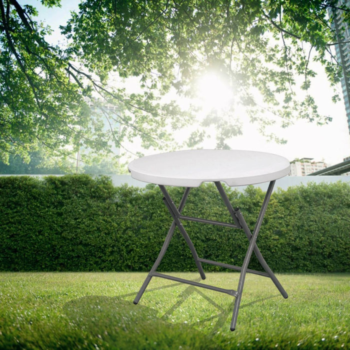 Mesa de cóctel plegable 80 x 80 x 74 cm, sistema compacto de plegado de patas y asa para su desplazamiento