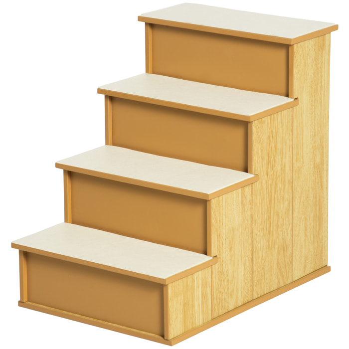 Escalera para Perros de 4 Peldaños Escalera para Mascotas Escalones para Perros Gatos con Acolchados Desmontables Carga 30 kg para Cama Sofá 40x59x54,2 cm Natural y Crema