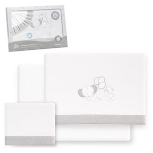 Triptico Cuna Franela Oso Elefante Globos Bco/Gris