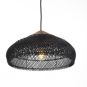 SIXTINE - Suspension 40x40cm en rotin couleur noire et teck recyclé