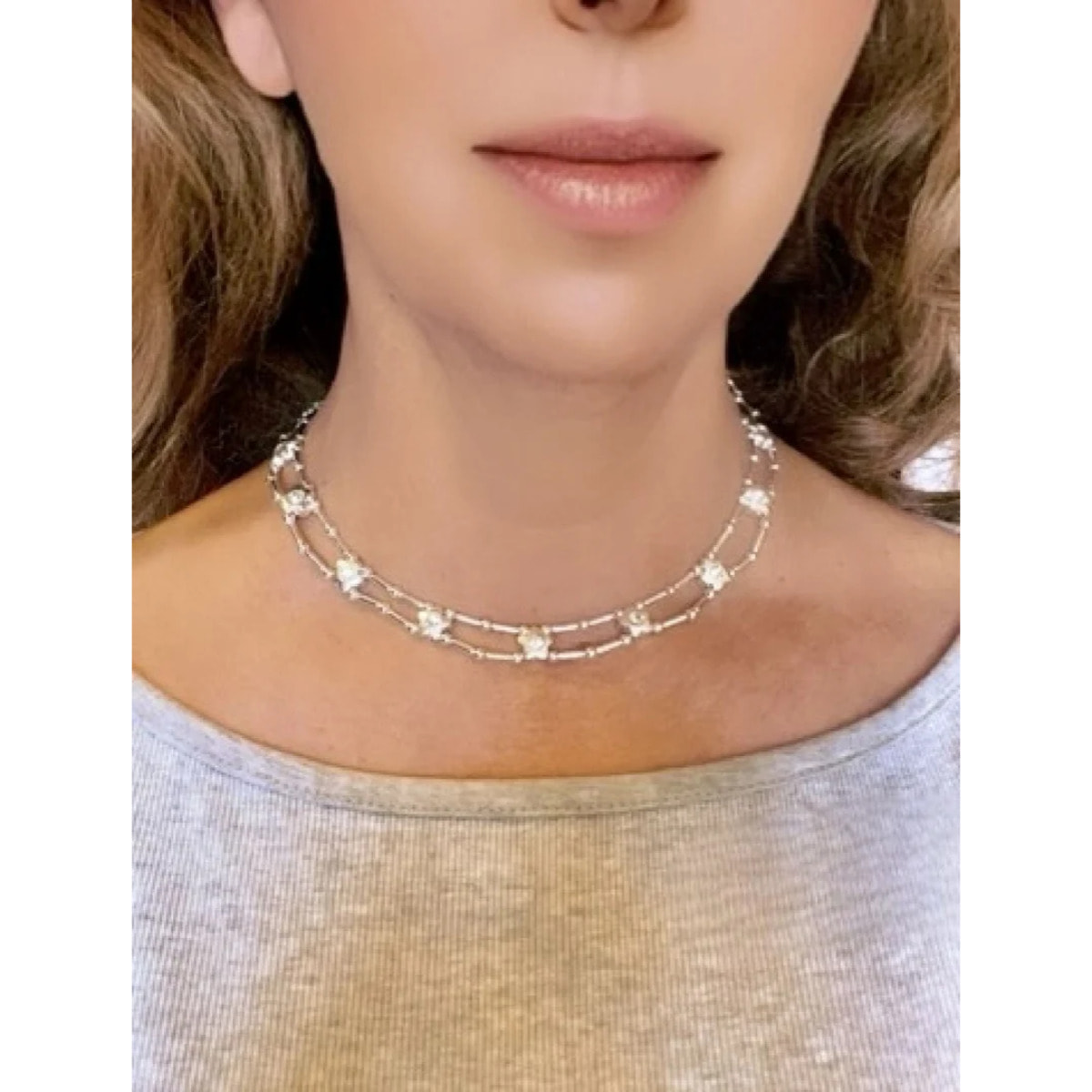 Gargantilla flores Sw en cristal plata 10µ