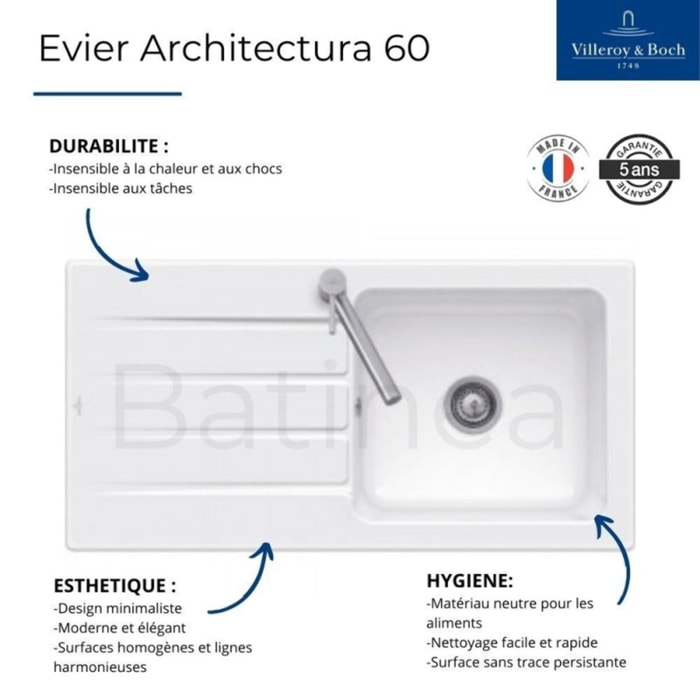 Evier 1 bac Architectura 60 + Robinet de cuisine Junis Shower