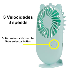 Mini ventilador portátil con batería de 800mAh. Soporte stand para mesa.