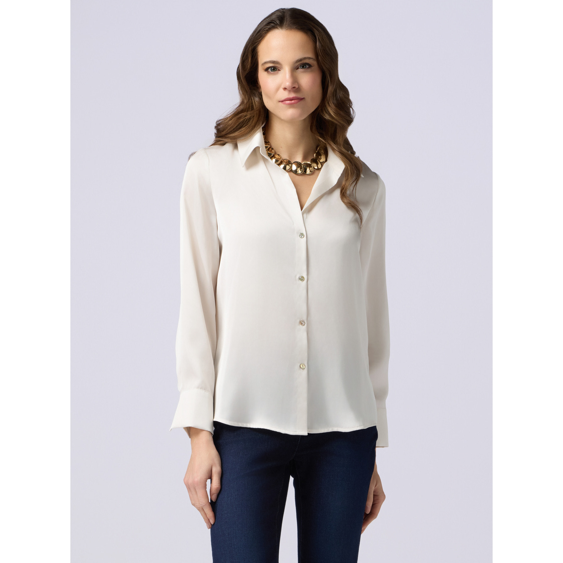 Oltre - Camicia in raso tinta unita - Bianco