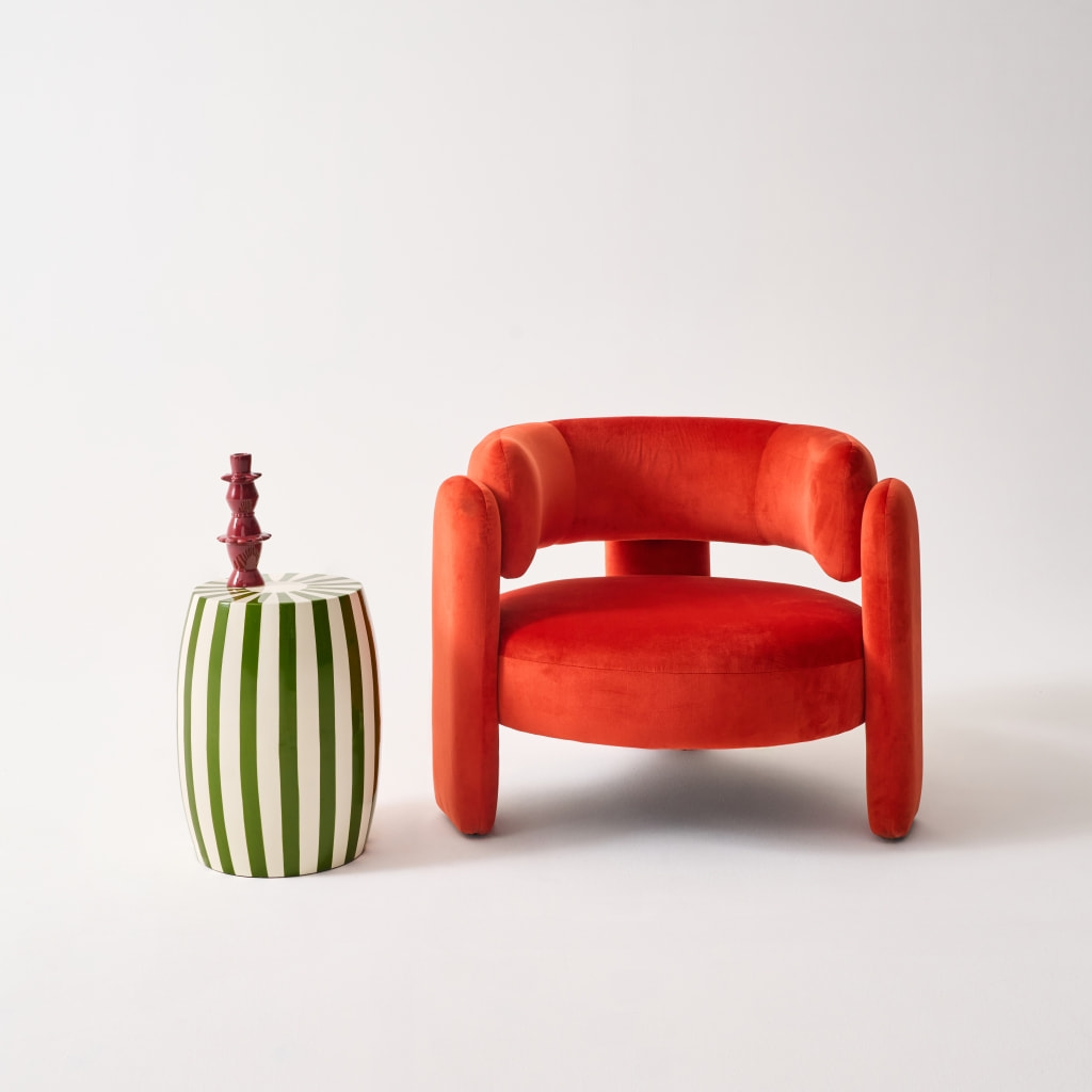 Table d'appoint, bout de canapé, table de chevet acier émaillé, rayures bicolores Ø35 x H 46cm MIZZY