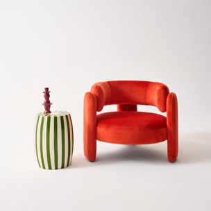 Table d'appoint, bout de canapé, table de chevet acier émaillé, rayures bicolores Ø35 x H 46cm MIZZY