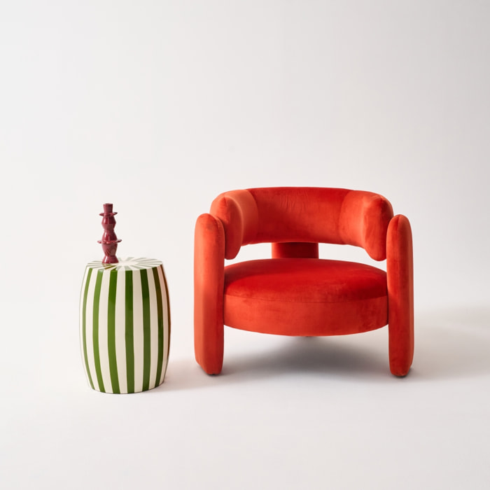 Table d'appoint, bout de canapé, table de chevet acier émaillé, rayures bicolores Ø35 x H 46cm MIZZY