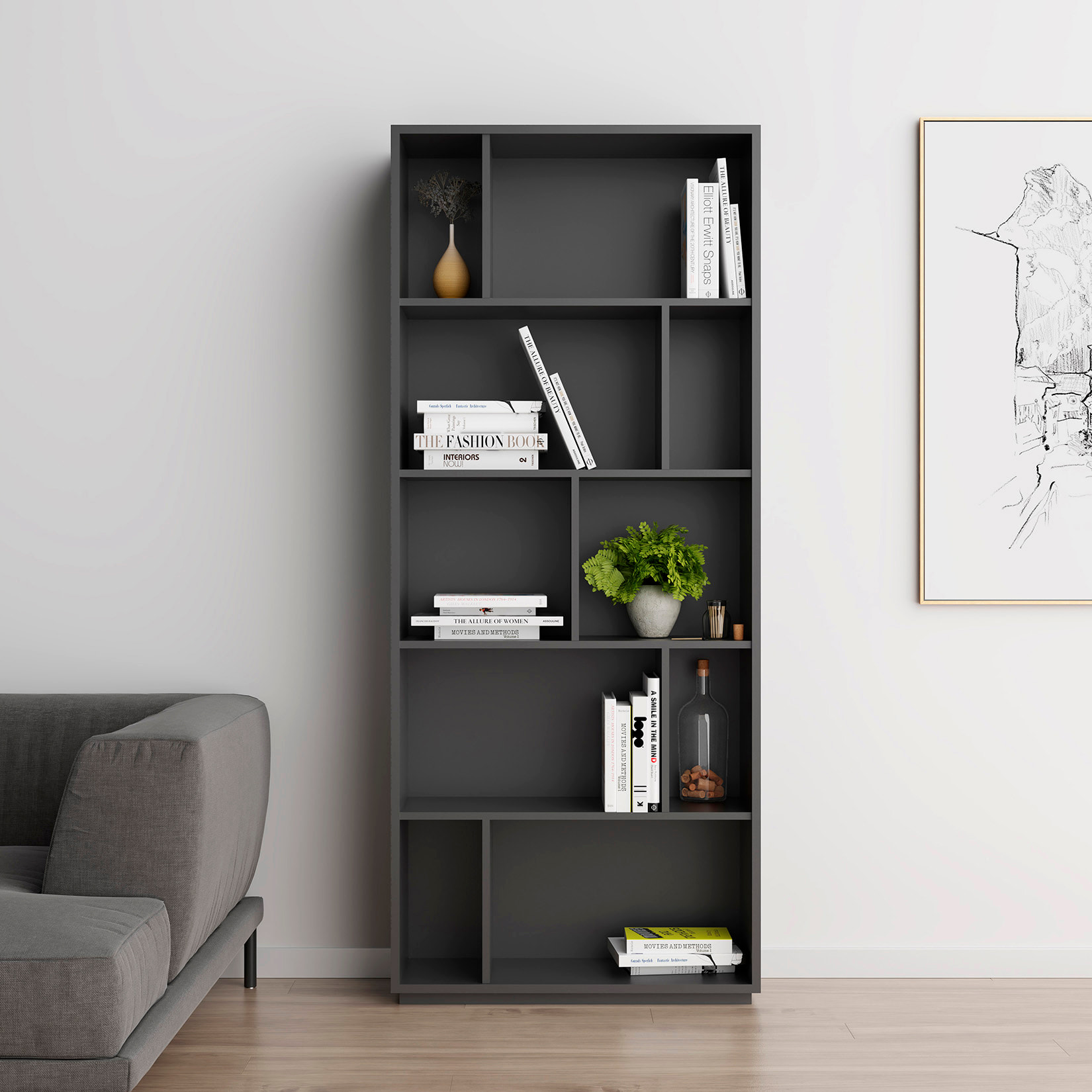 Estantería librería Nack melamina grafito 191x80x32 cm