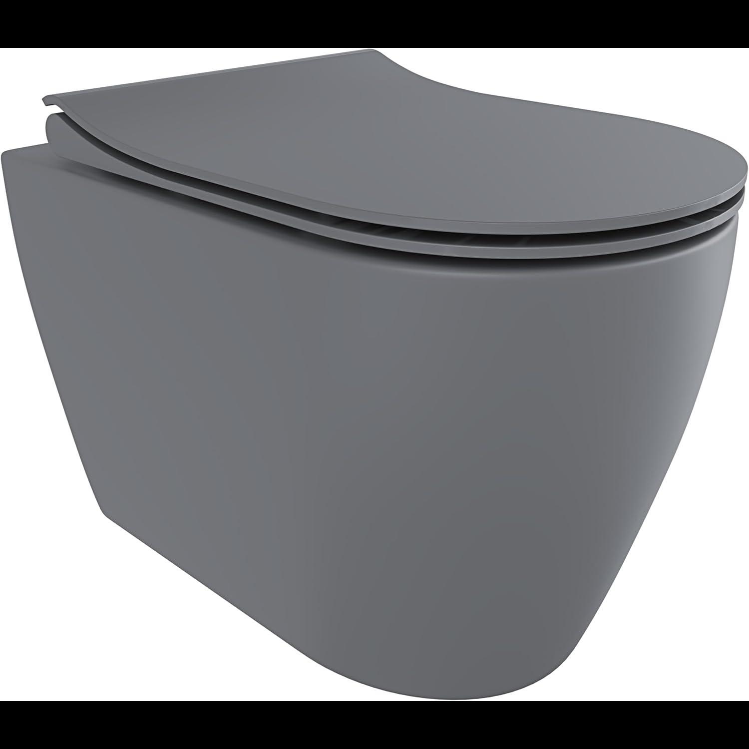 Coppia Sanitari Filomuro Parete Vaso WC Rimless Senza Brida Tornado Flush E Bidet Moderno In Ceramica Copriwater Chiusura Soft Close Grigio Opaco