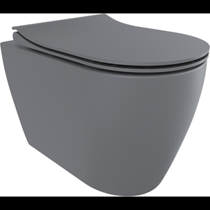 Coppia Sanitari Filomuro Parete Vaso WC Rimless Senza Brida Tornado Flush E Bidet Moderno In Ceramica Copriwater Chiusura Soft Close Grigio Opaco