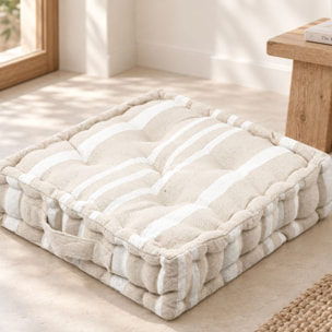Coussin de sol 100% coton épais et moelleux à rayures - Crème