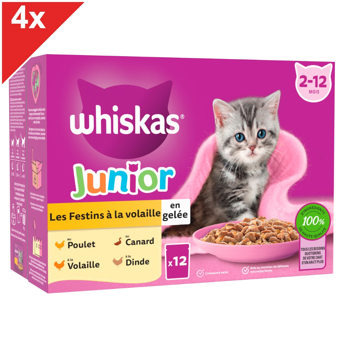 WHISKAS JUNIOR 48 Sachets fraîcheur en gelée 4 variétés pour chaton 85g (4x12)