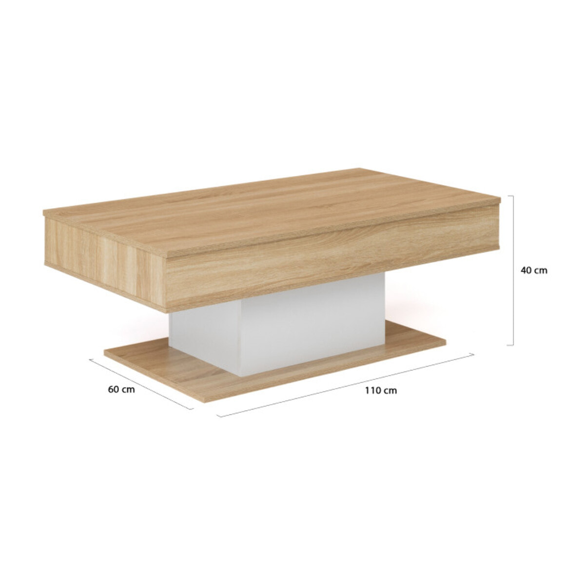 Table basse Tania avec plateau relevable - Bois - Blanc