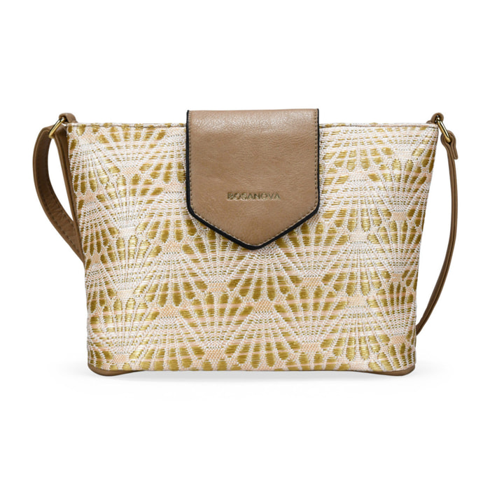 Bolso bandolera tostado en rafia con solapa