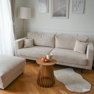 Pouf en velours côtelé beige - Robin