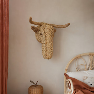 Déco murale petite tête d'élan en paille - Naturel
