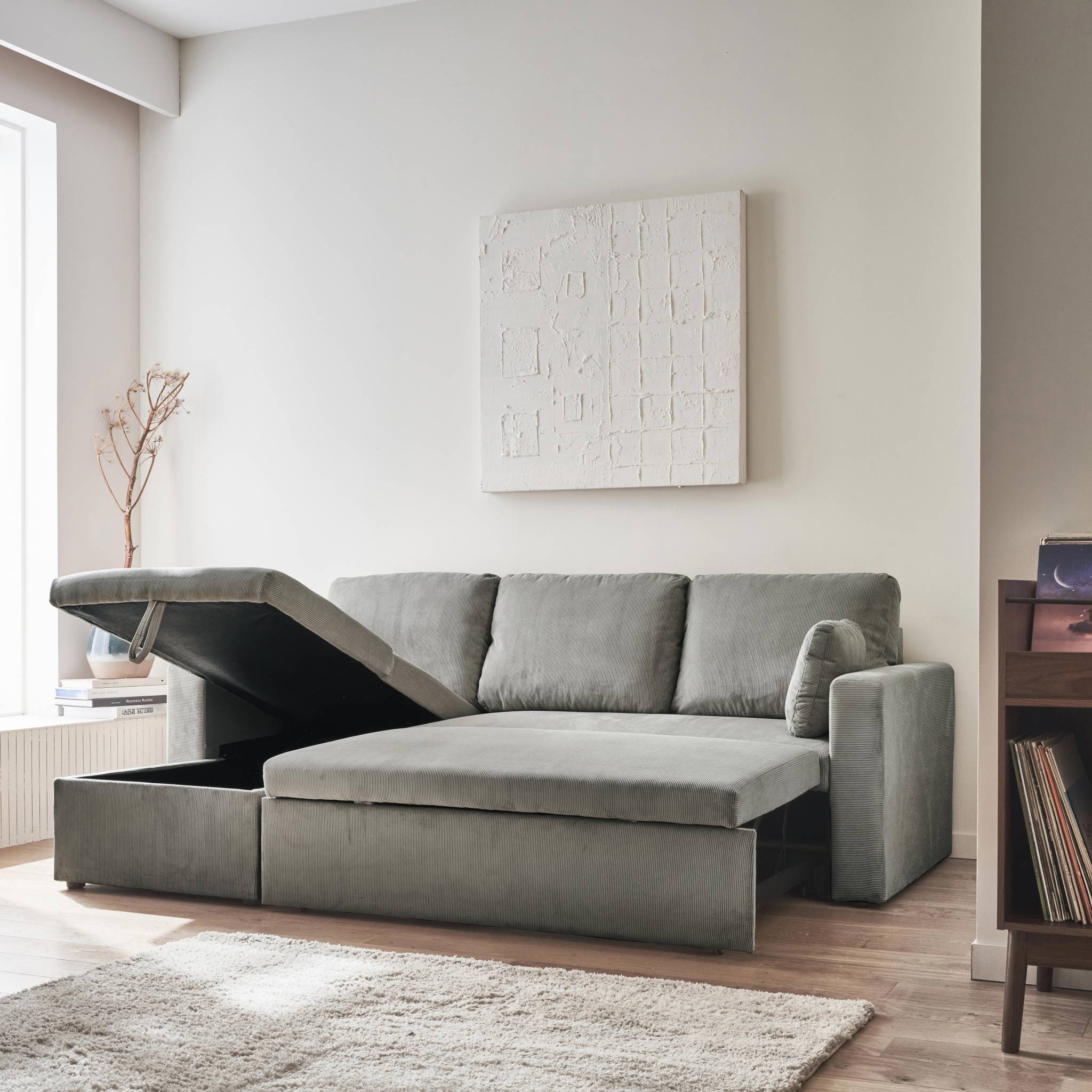 Canapé d'angle convertible réversible 3 places velours côtelé IDA