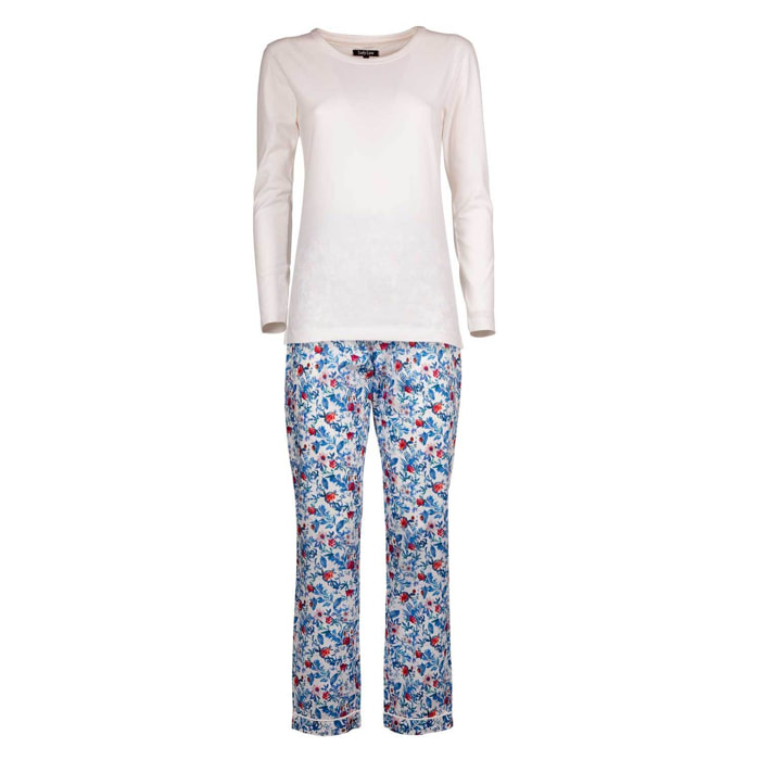 Pigiama leggero DONNA cotone bianco fiori gialli e verdi