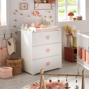 Chambre bébé complète Basic, Lit 120x60 tout barreaux, Commode à langer 3 tiroirs et Armoire 2 portes