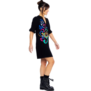 Mamatayoe Vestido Alicia Para Mujer, Manga Corta, Escote Pico, Negro