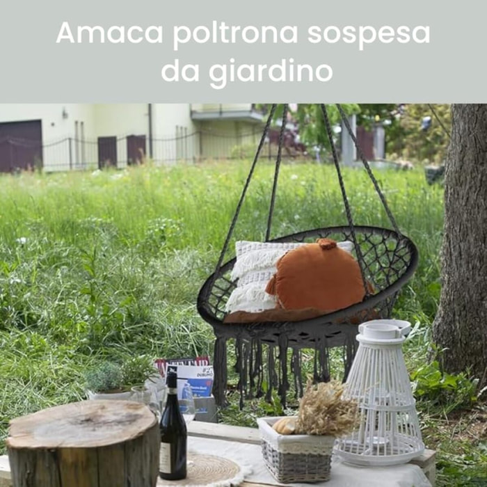 Amaca da Giardino Poltrona Sospesa Amaca da Appendere Macramè con Cuscino | Dondolo ad Uncinetto