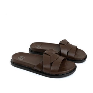 Ciabatta comfort con fascia a incrocio - MARRONE