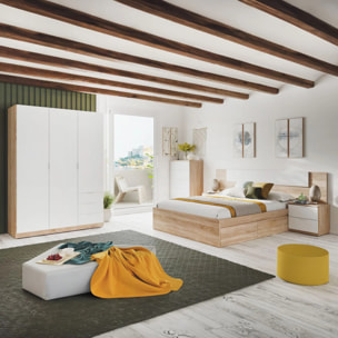Dormitorio compuesto por 4 piezas en blanco artik y roble canadian Akari 5C Blanco Artik (Blanco Mate) - Roble Canadian