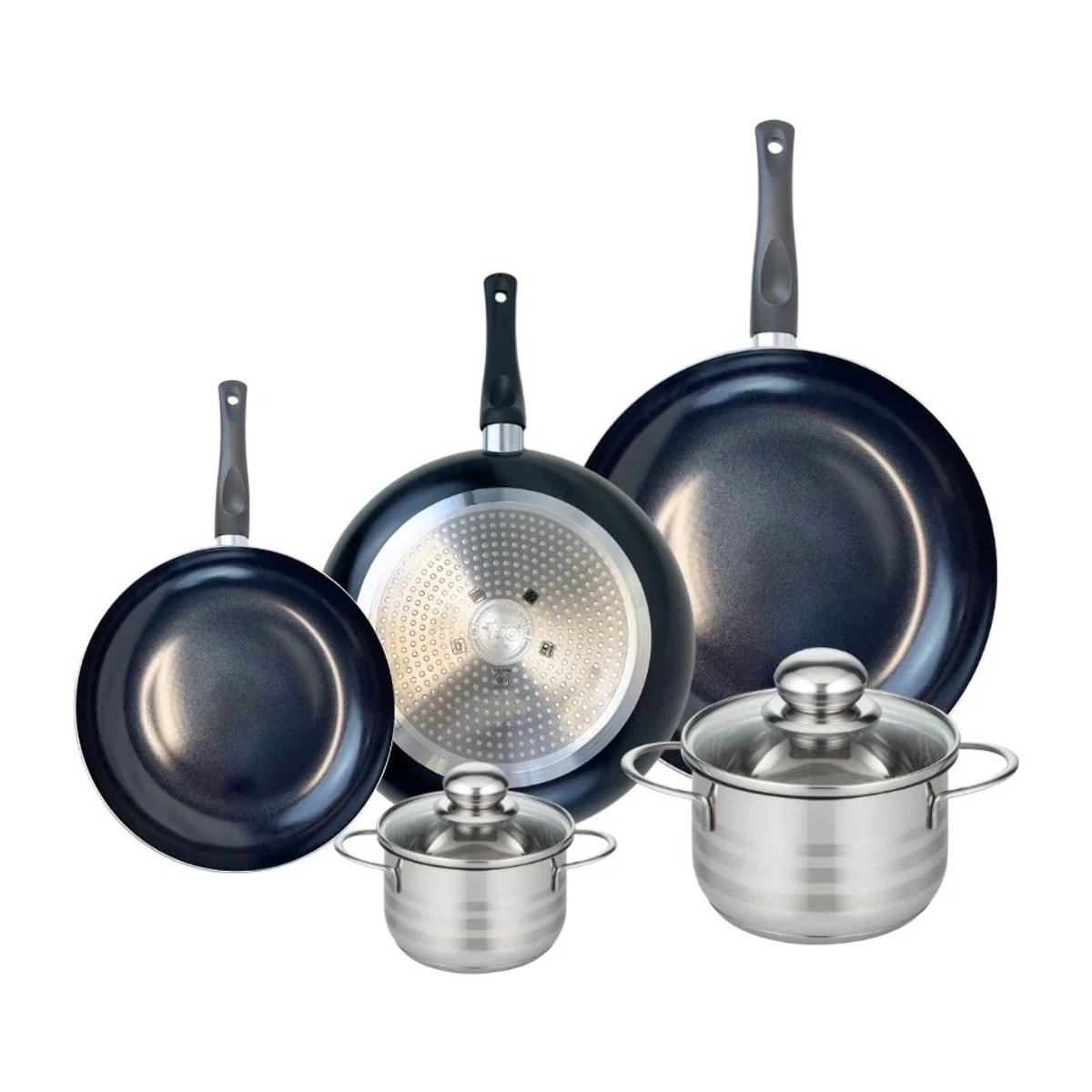 Ensemble de 3 Poêles de cuisson 20, 24 et 28 cm et 2 faitouts 12 et 16 cm Elo Prima Brillant