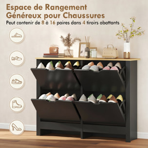 Armoire à chaussures 4 portes abattantes 2 compartiments noir chêne