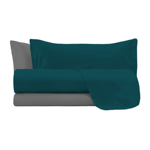 COMPLETO LETTO NATURAL COLOR, 100% Cotone, Made in Italy - VERDE PETROLIO/FUMO