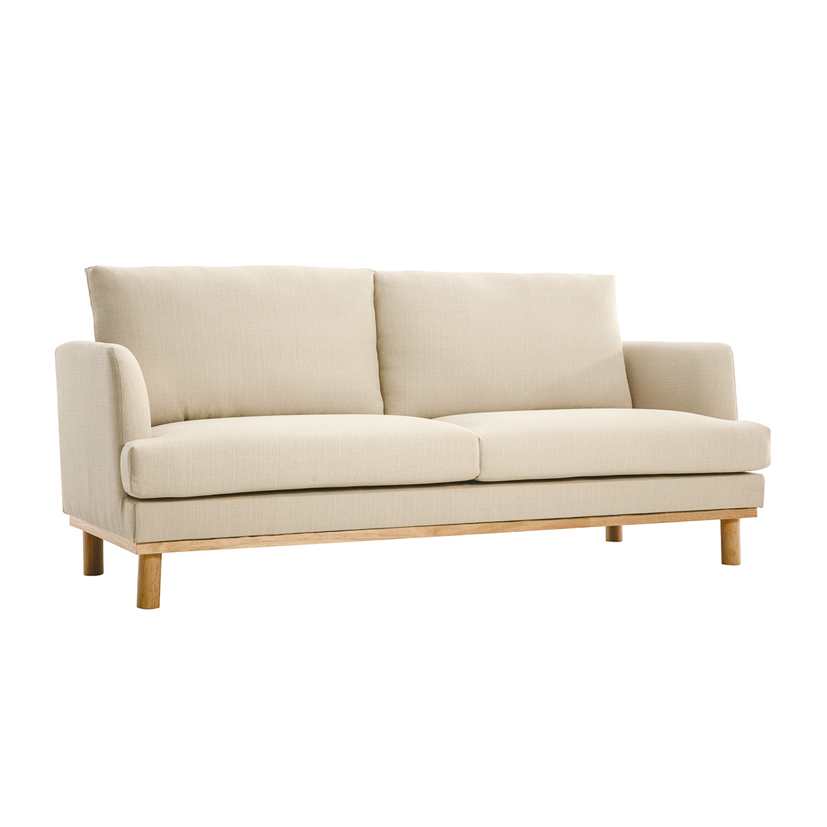 Canapé scandinave 3 places en tissu beige et bois clair HOBART